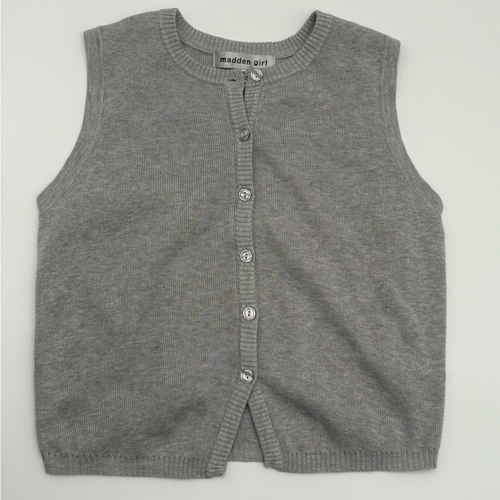 Madden Girl Gray Sleeveless Knit‎ Cardigan Sweater Vest Size S - Picture 4 of 9